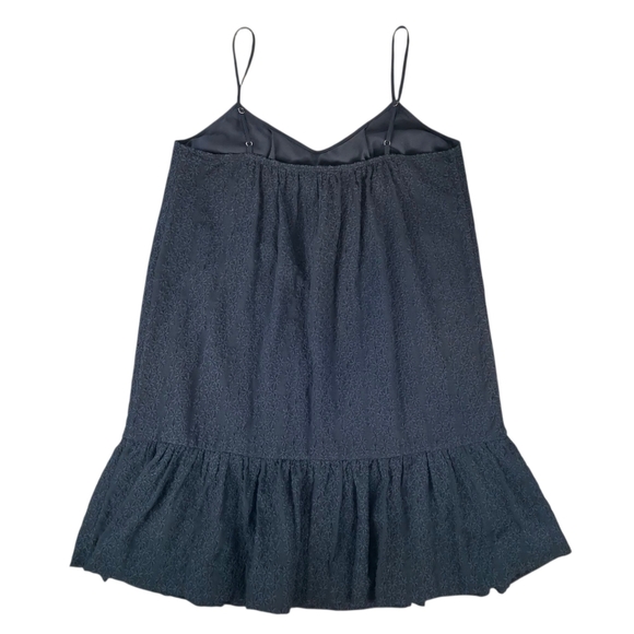 Madewell Black Daisy Stitch Ruffle Hem Slip Shift SleevelessSun Dress Size Small - Picture 4 of 9